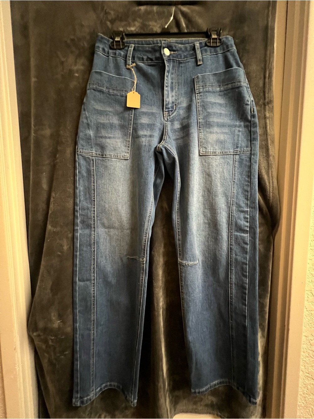 FLAMINGALS WIDE LEG DENIM JEANS Size Small blue jeans wide pockets